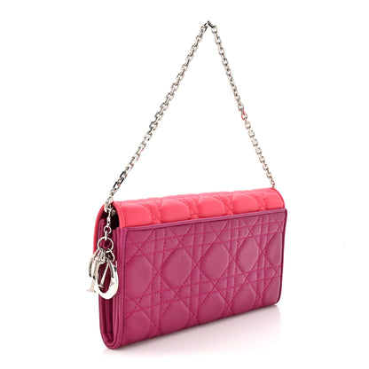 Christian Dior Lambskin Cannage Bi-Color Lady Dior Rendezvous Wallet On Chain Toxic Purple Pink 3 of 13