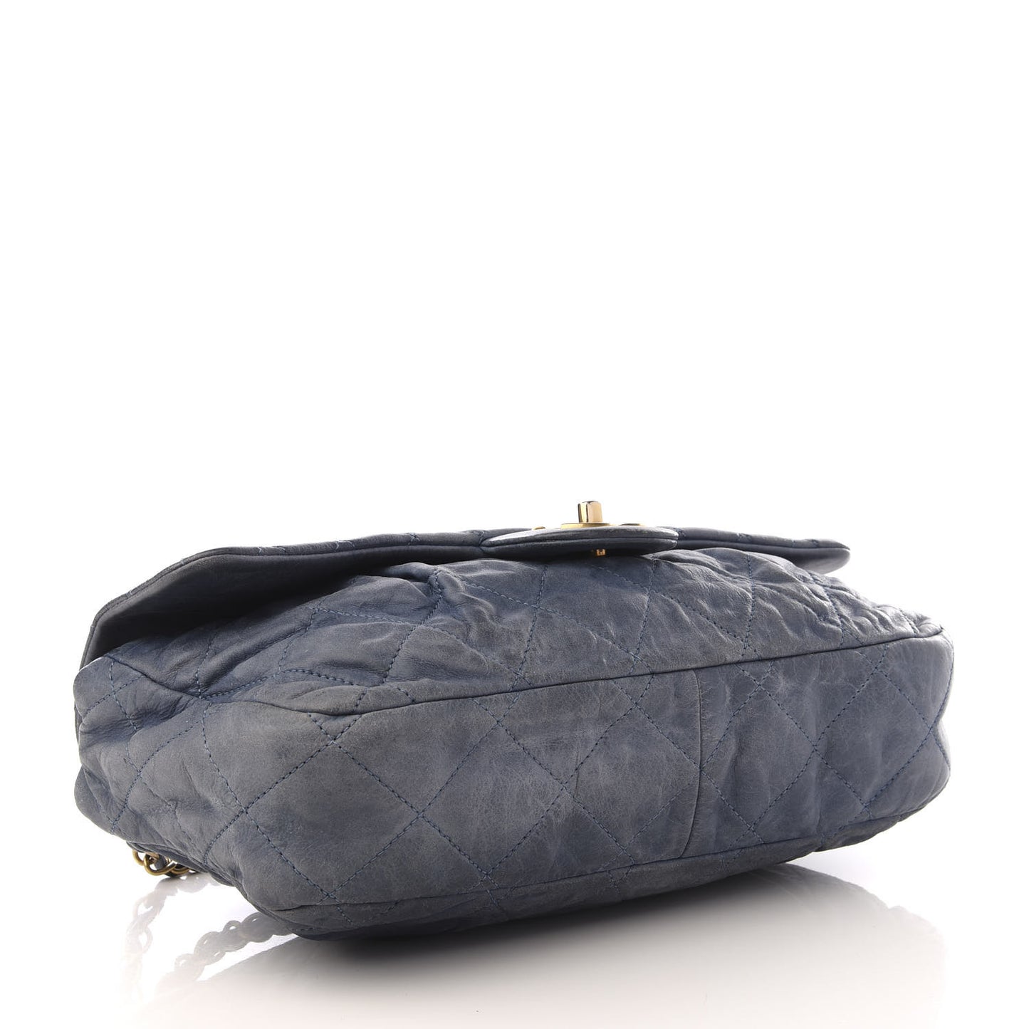 Iridescent Calfskin Large Chic Quilt Flap Dark Blue