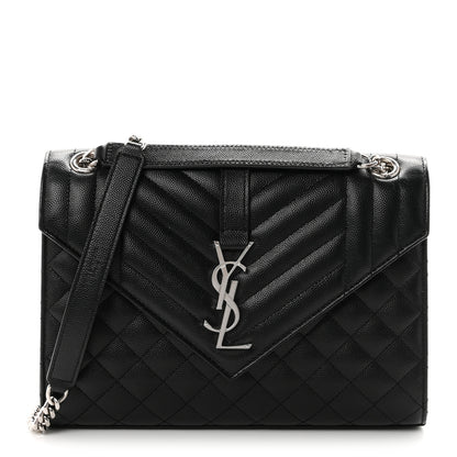 Saint Laurent Grain De Poudre Textured Mixed Matelasse Triquilt Medium Monogram Satchel Black 1 of 10