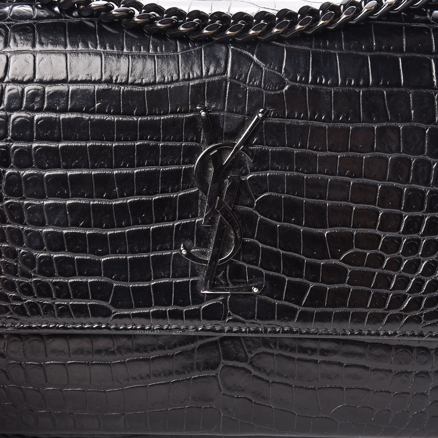 Calfskin Crocodile Embossed Medium Monochrome Monogram Sunset Black