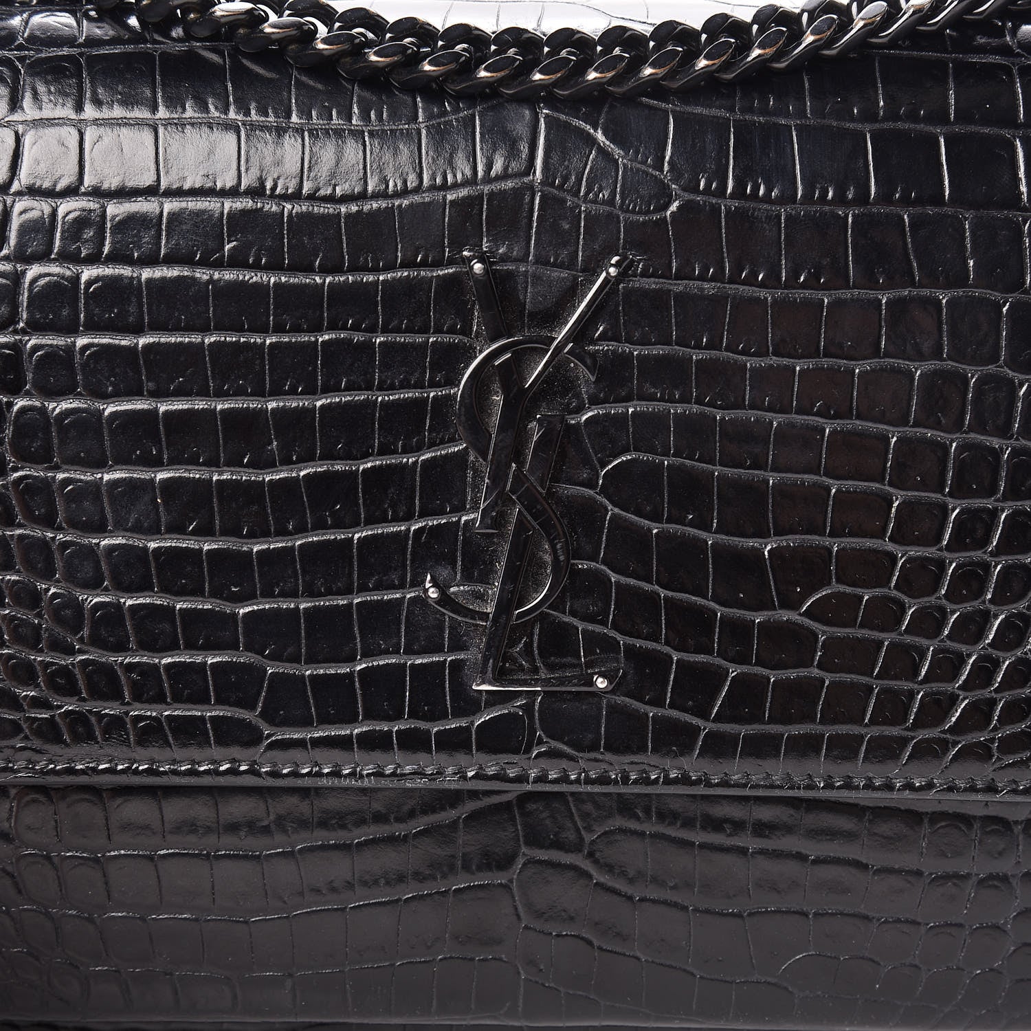 Saint Laurent Calfskin Crocodile Embossed Medium Monochrome Monogram Sunset Black 13 of 22