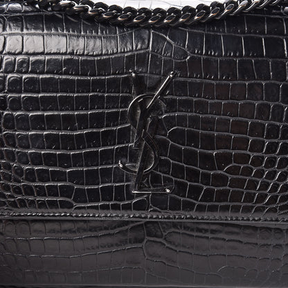 Saint Laurent Calfskin Crocodile Embossed Medium Monochrome Monogram Sunset Black 13 of 22