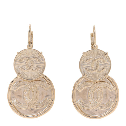 Chanel Metal Round CC Medallion Drop Earrings Gold 1 of 5