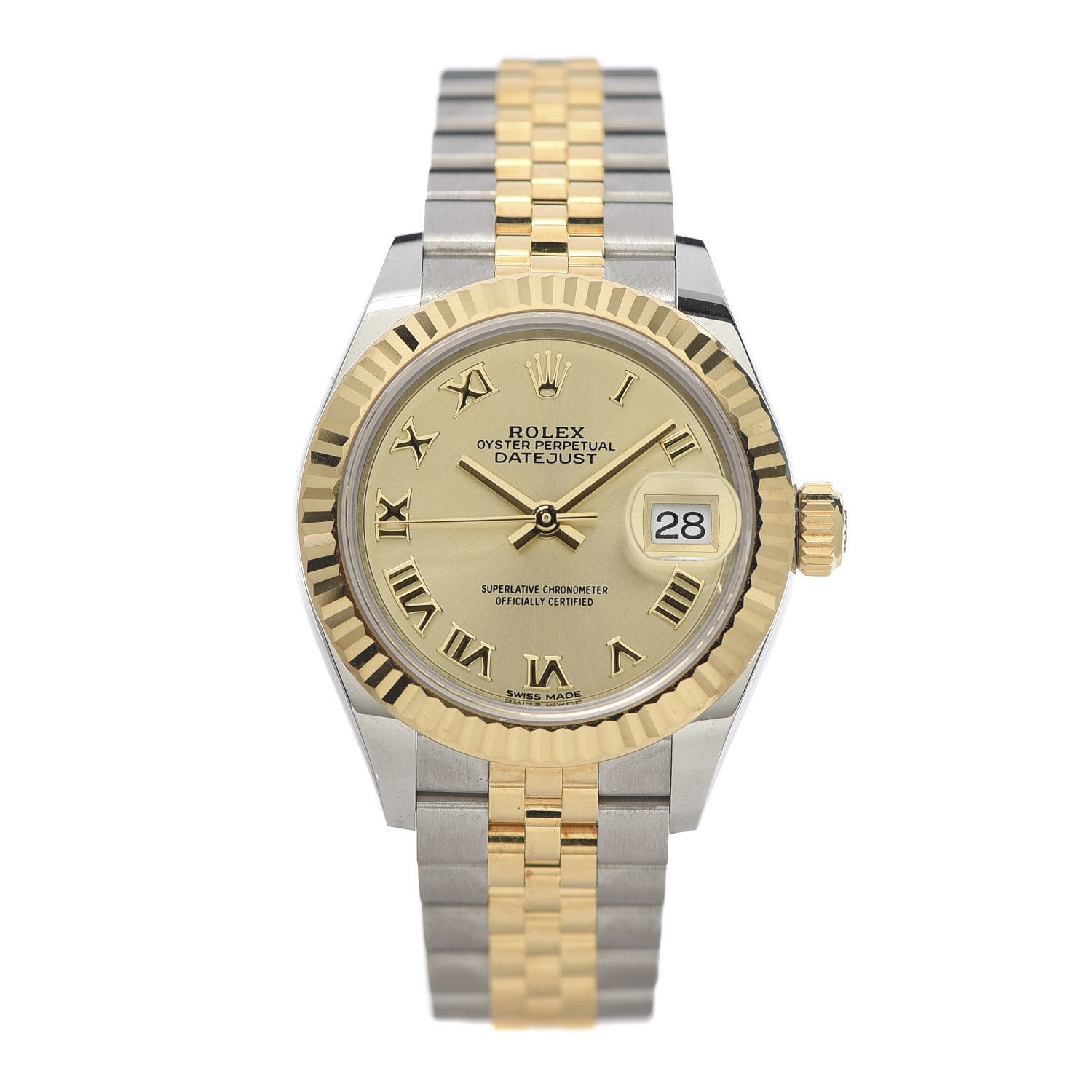 Rolex Stainless Steel 18K Yellow Gold 28mm Oyster Perpetual Datejust Watch Champagne Roman 279173 1 of 7