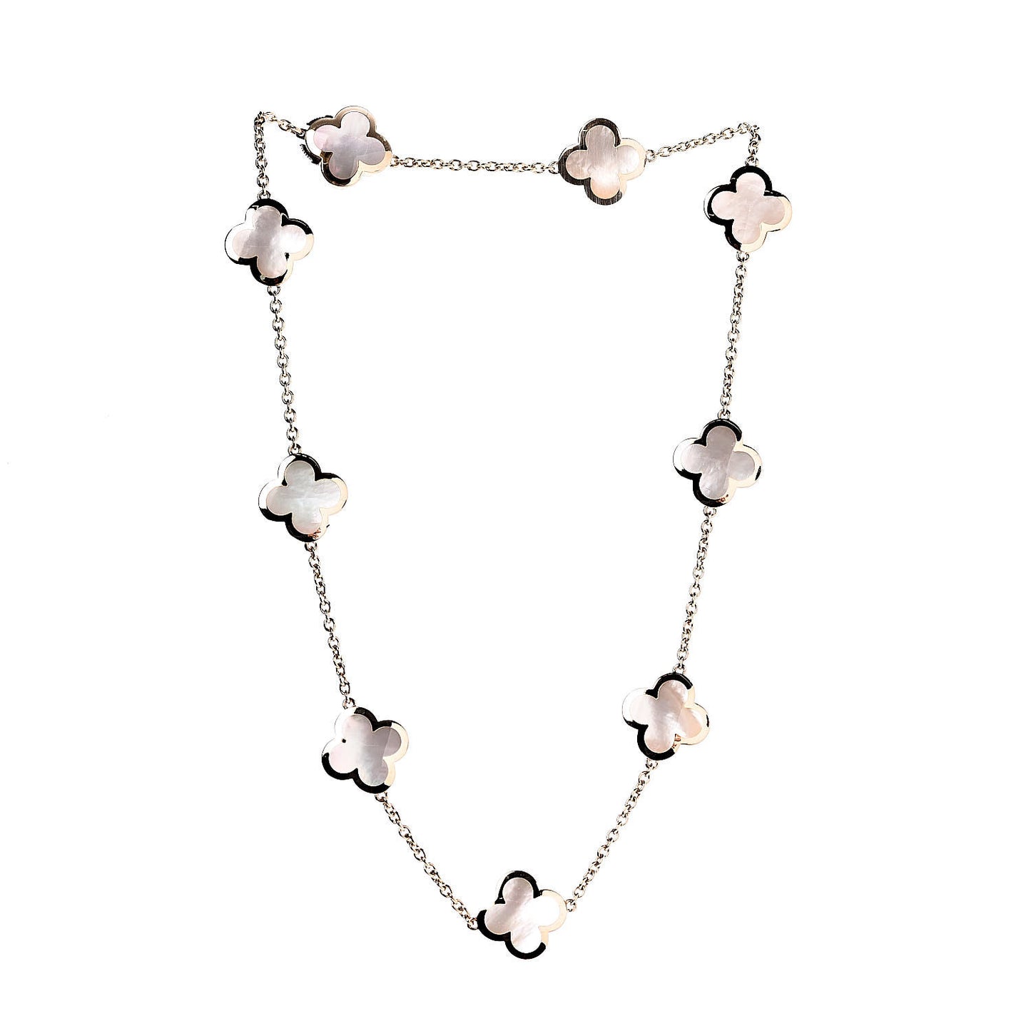 18K Yellow Gold Mother of Pearl 9 Motifs Pure Alhambra Pendant Necklace