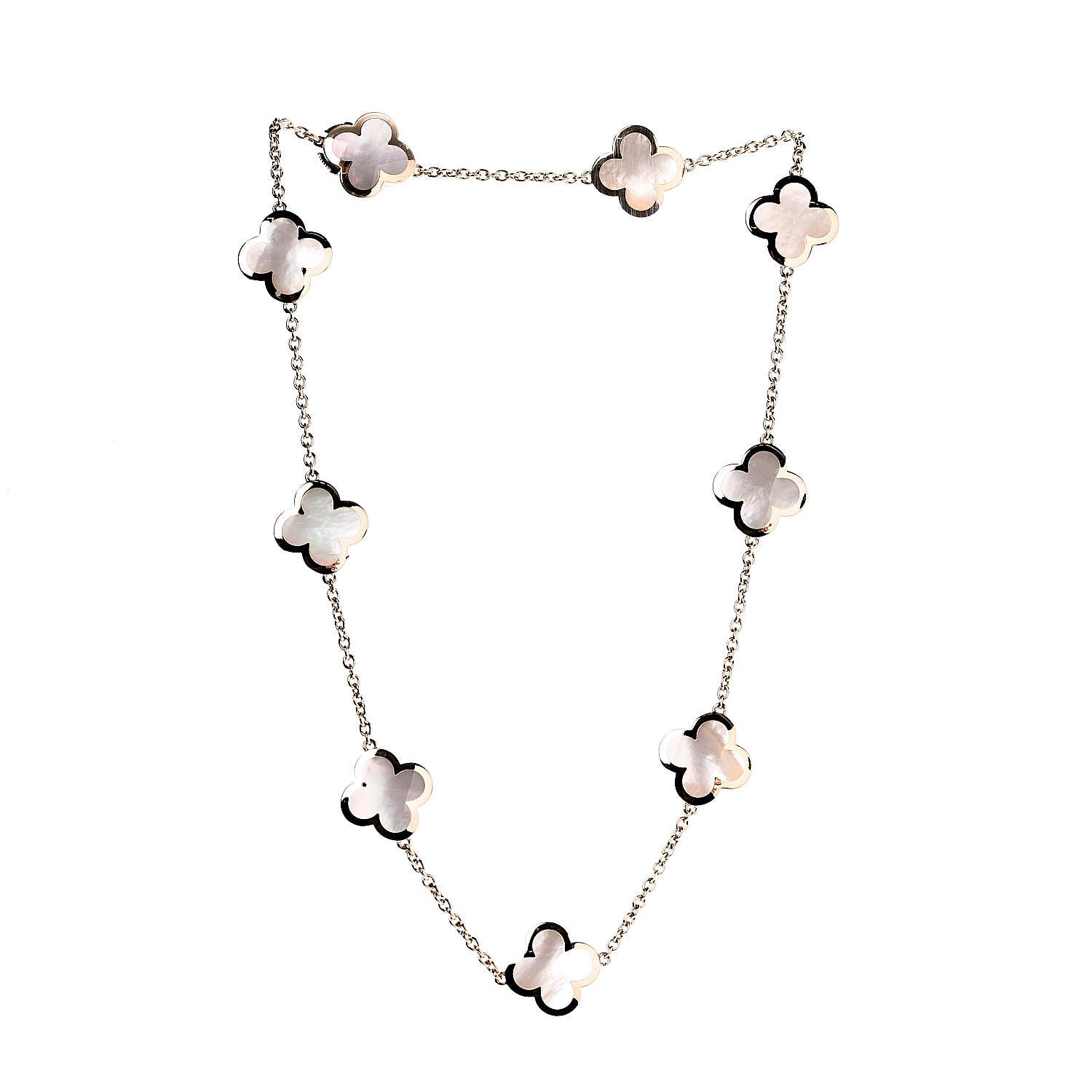 Van Cleef & Arpels 18K Yellow Gold Mother of Pearl 9 Motifs Pure Alhambra Pendant Necklace 3 of 5