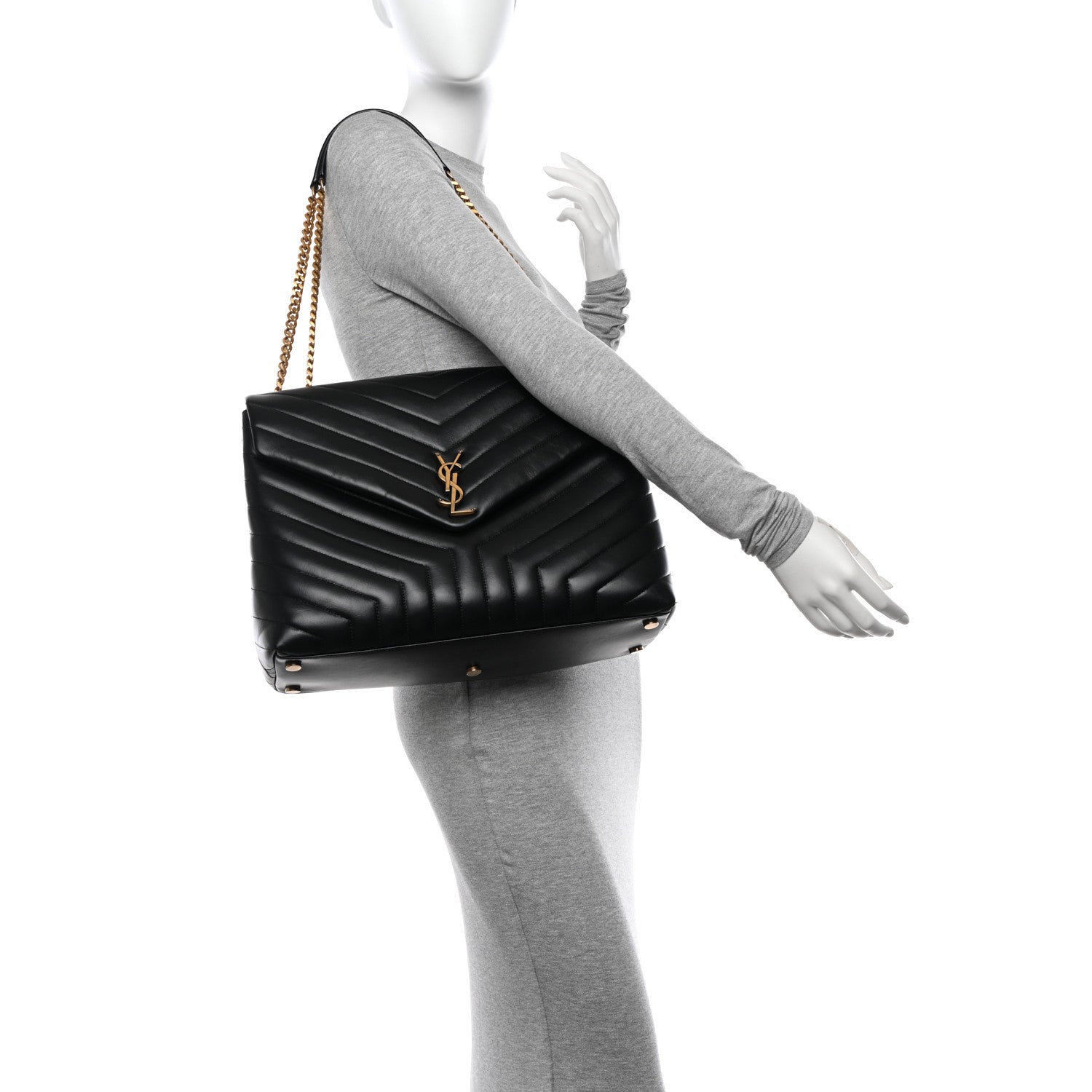 Saint Laurent Calfskin Y Quilted Monogram Large Loulou Chain Satchel Black 2 of 11