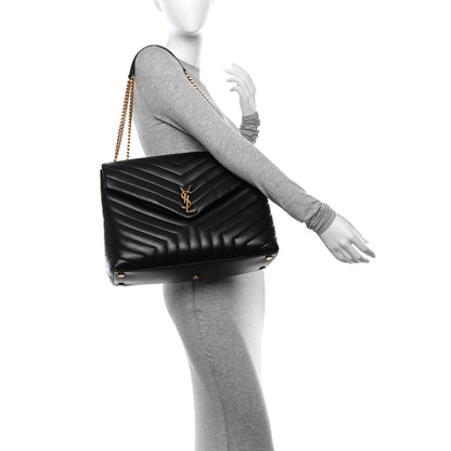 Saint Laurent Calfskin Y Quilted Monogram Large Loulou Chain Satchel Black 2 of 11