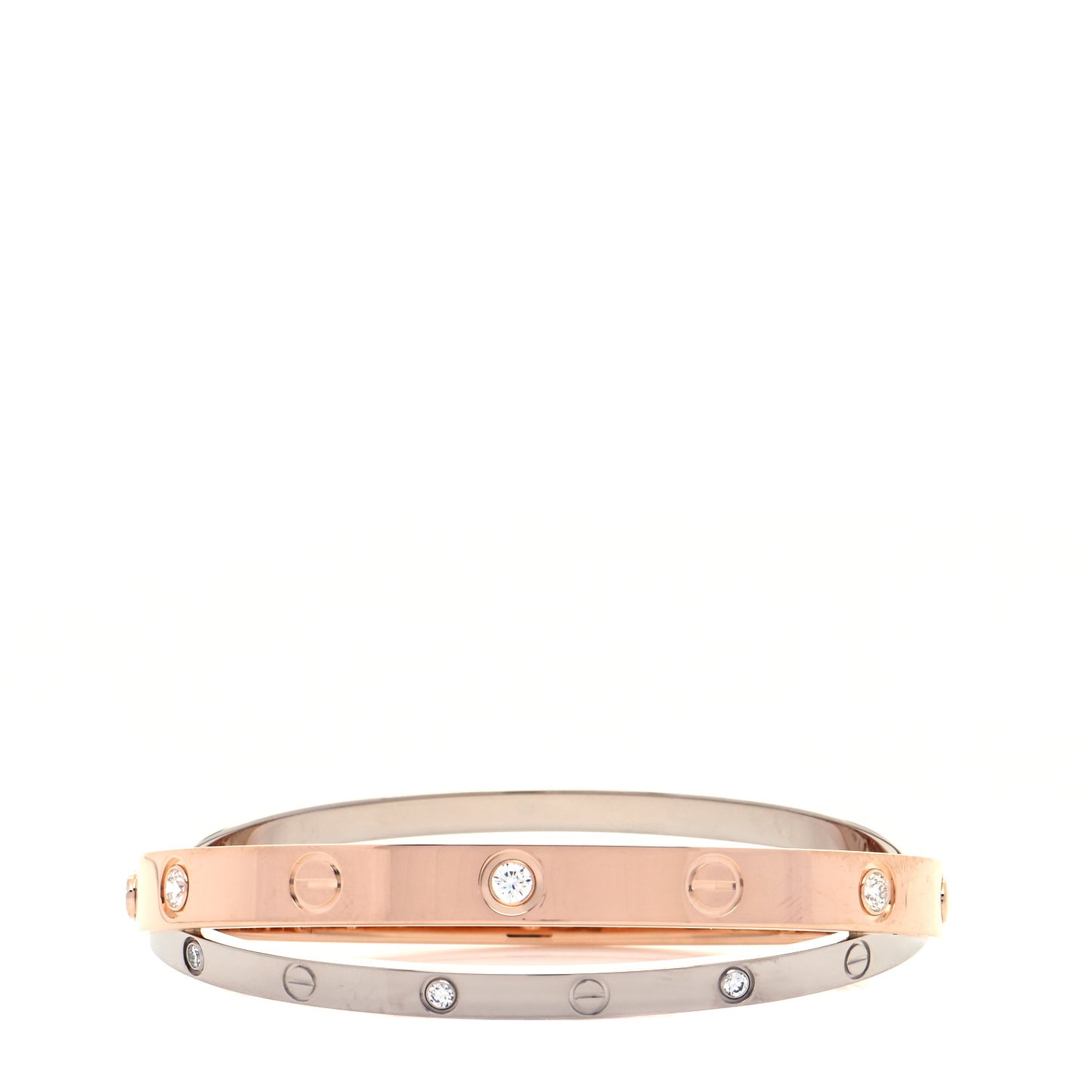 18K Pink White Gold 12 Diamond Double LOVE Bracelet 16