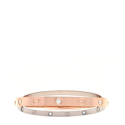 Cartier 18K Pink White Gold 12 Diamond Double LOVE Bracelet 16 1 of 9