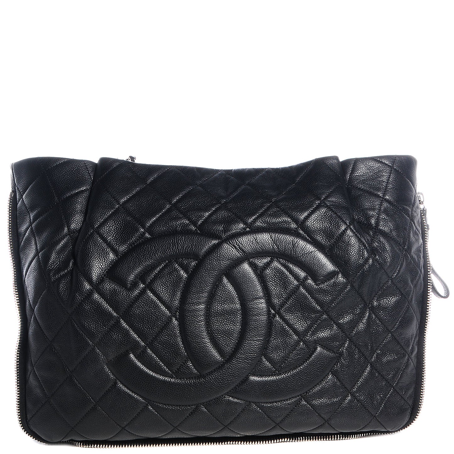 Caviar Expandable Zip Shoulder Bag Black