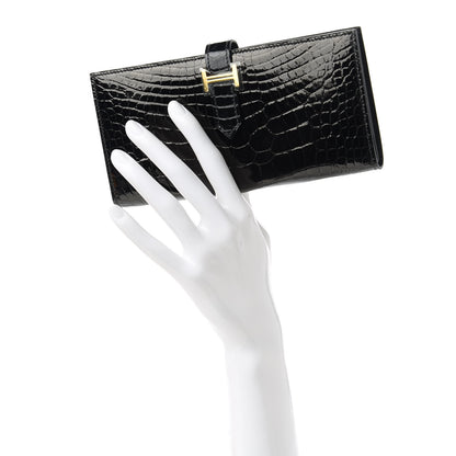 Hermes Shiny Alligator Bearn Wallet Black 2 of 10