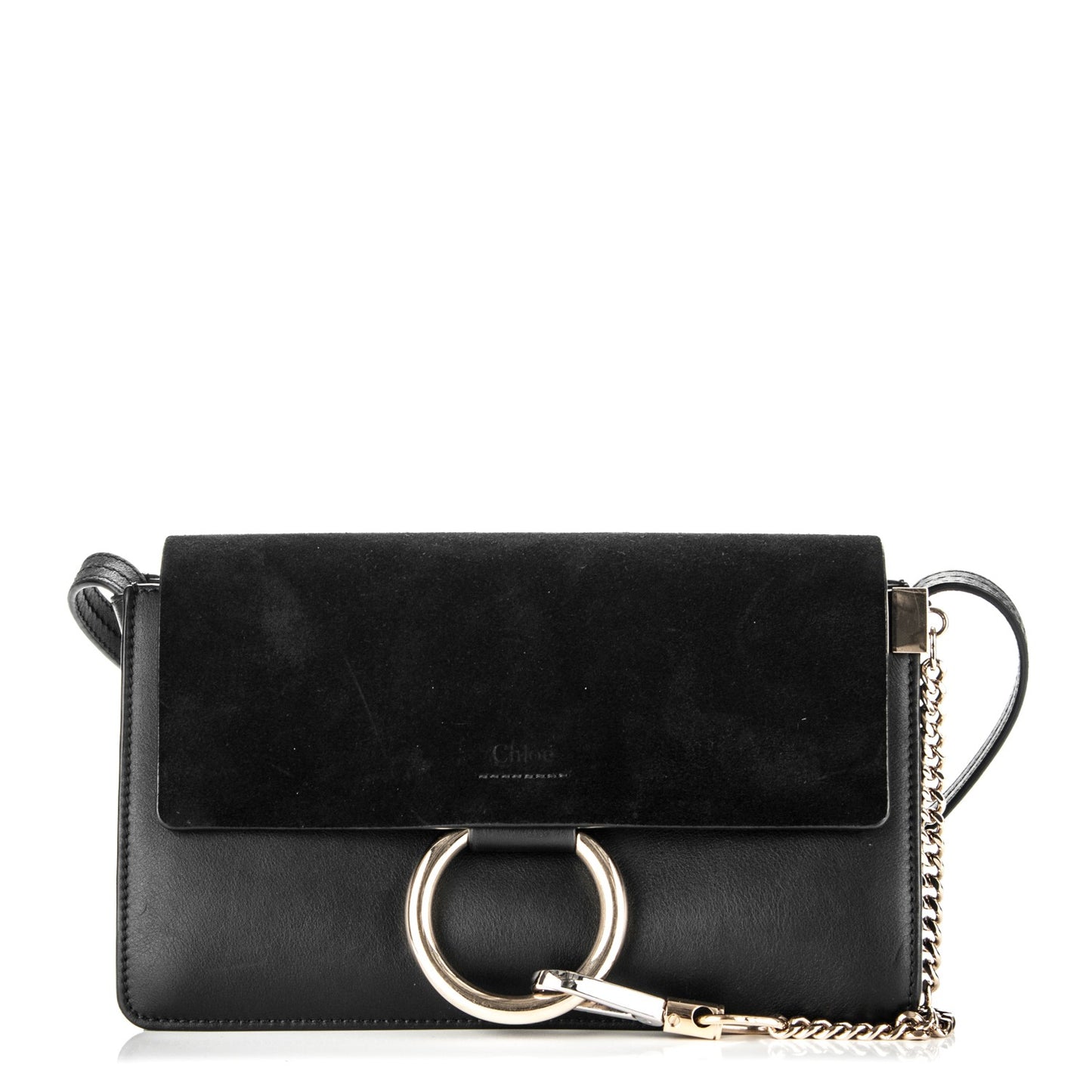 Suede Calfskin Small Faye Shoulder Bag Black