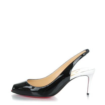 Christian Louboutin Patent Tibur Slingback 70 Pumps 38 Black White 1 of 7