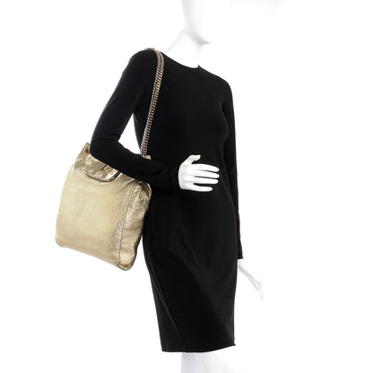 Chanel Metallic Crackled Calfskin Perforated Drill Shoulder Bag Gold 3 of 12