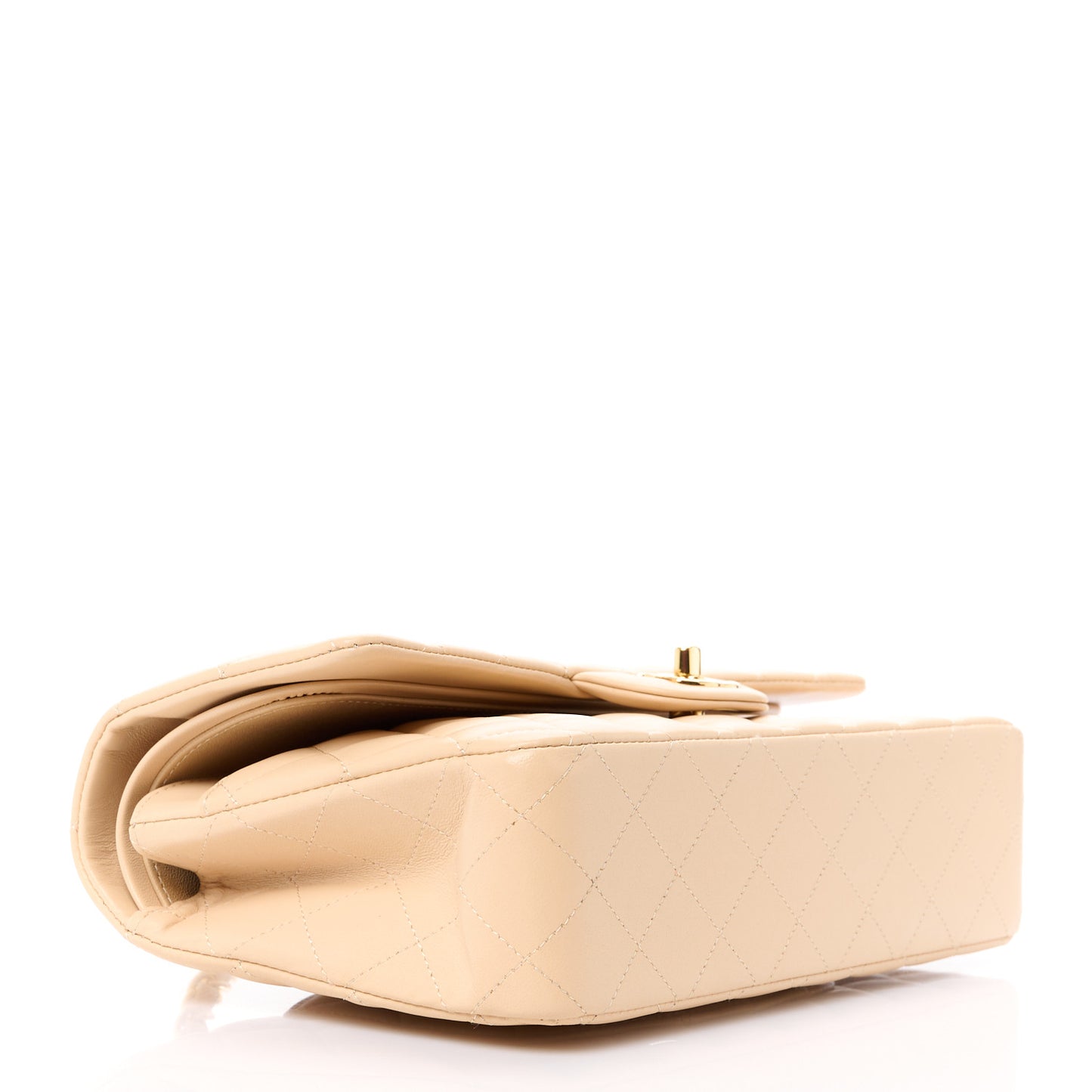 Lambskin Quilted Medium Double Flap Beige