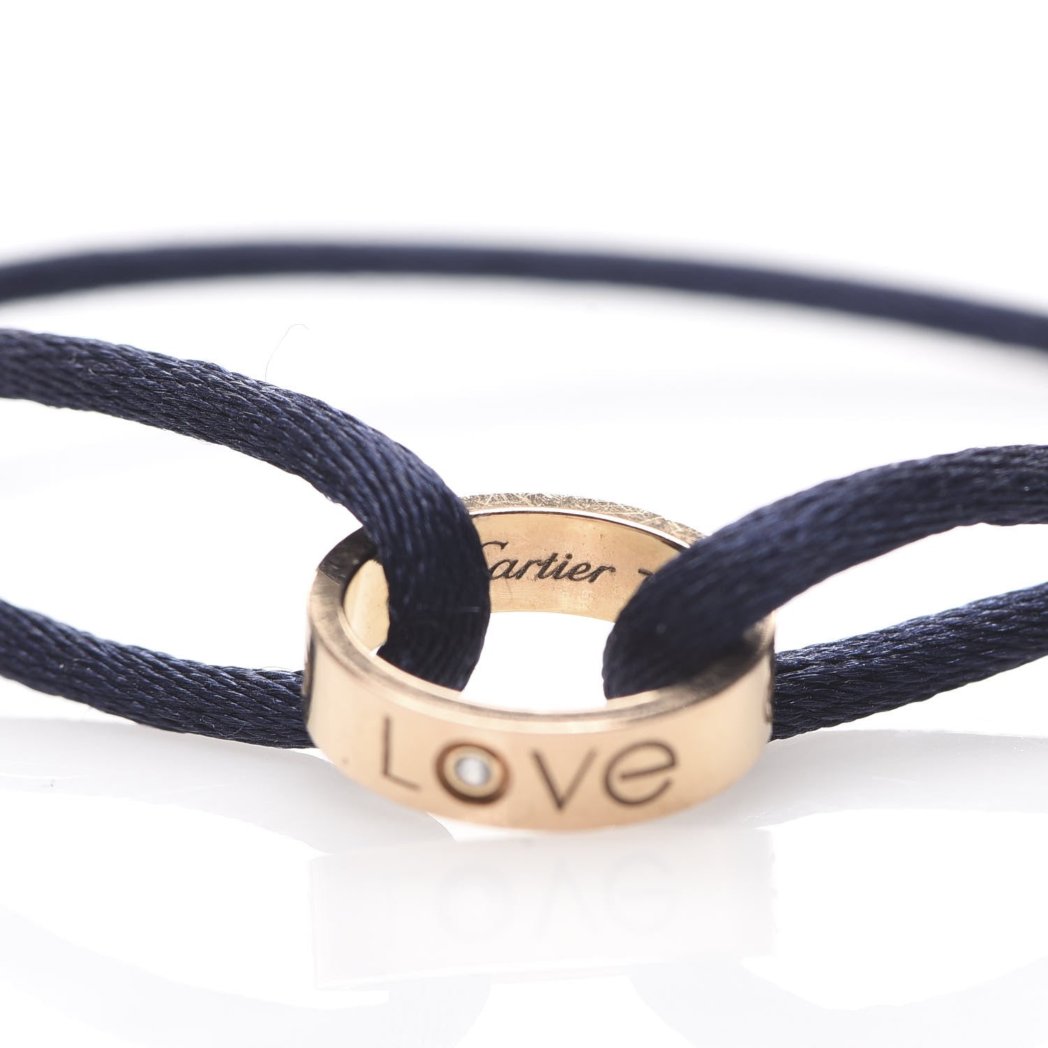 Cartier 18K Pink Gold Diamond Charity LOVE Adjustable Cord Bracelet Blue 3 of 4