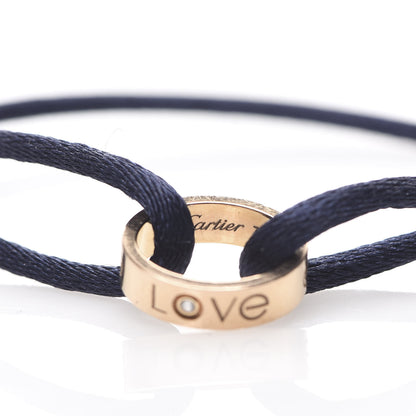 Cartier 18K Pink Gold Diamond Charity LOVE Adjustable Cord Bracelet Blue 3 of 4