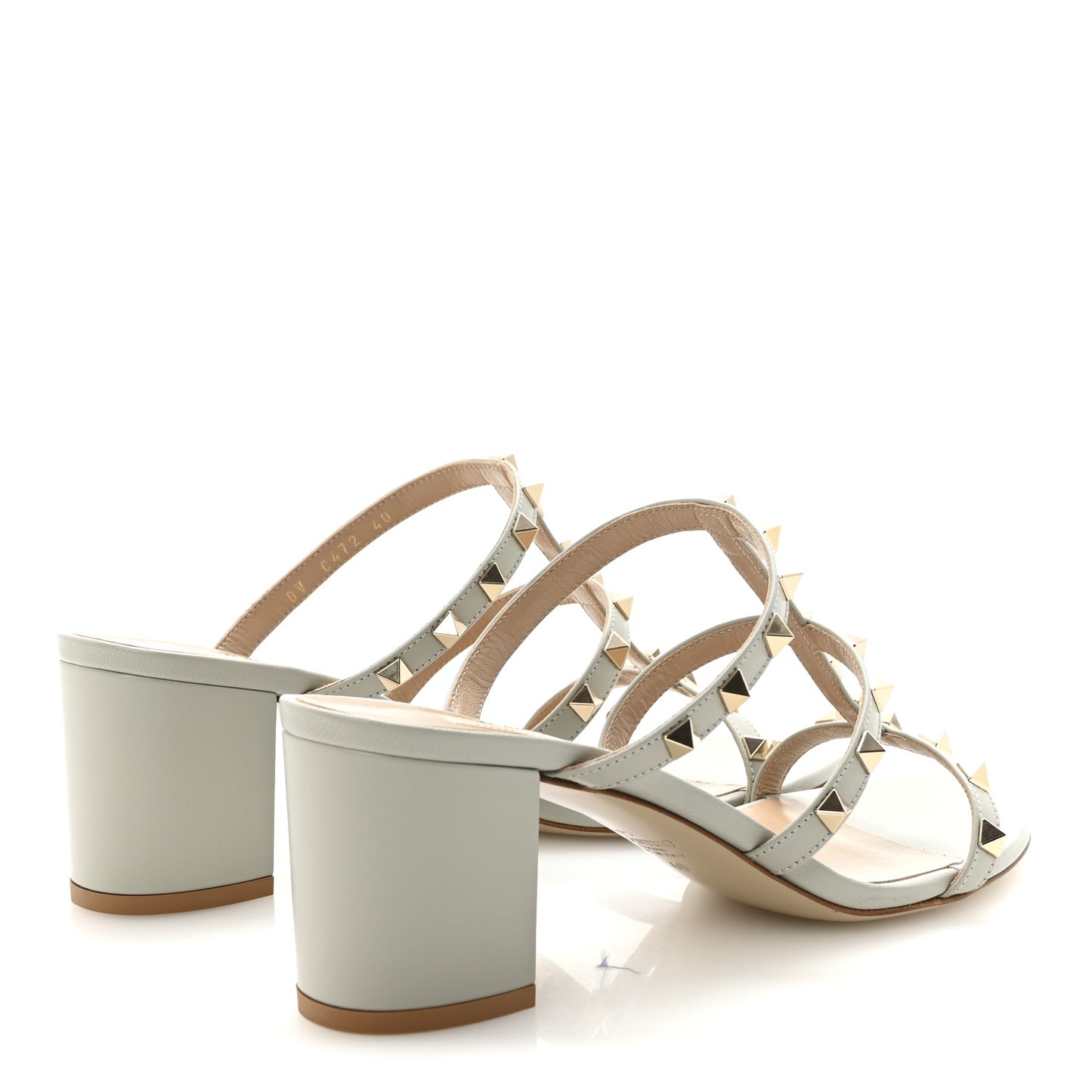 Calfskin Rockstud 60mm Caged Slide Sandals 40 Opal Grey