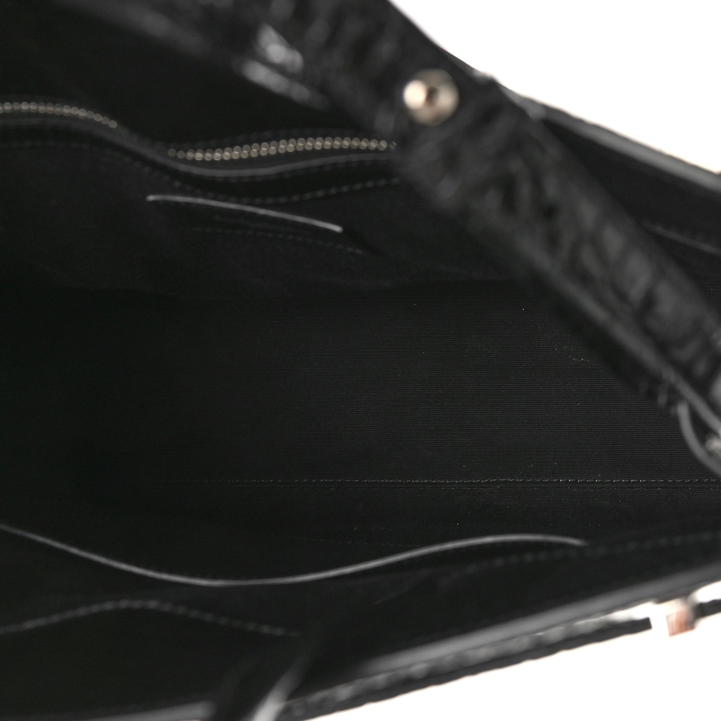 Shiny Calfskin Crocodile Embossed Small Manhattan Shopper Tote Black