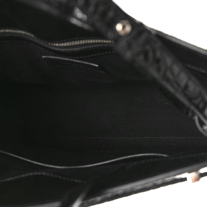 Saint Laurent Shiny Calfskin Crocodile Embossed Small Manhattan Shopper Tote Black 5 of 7