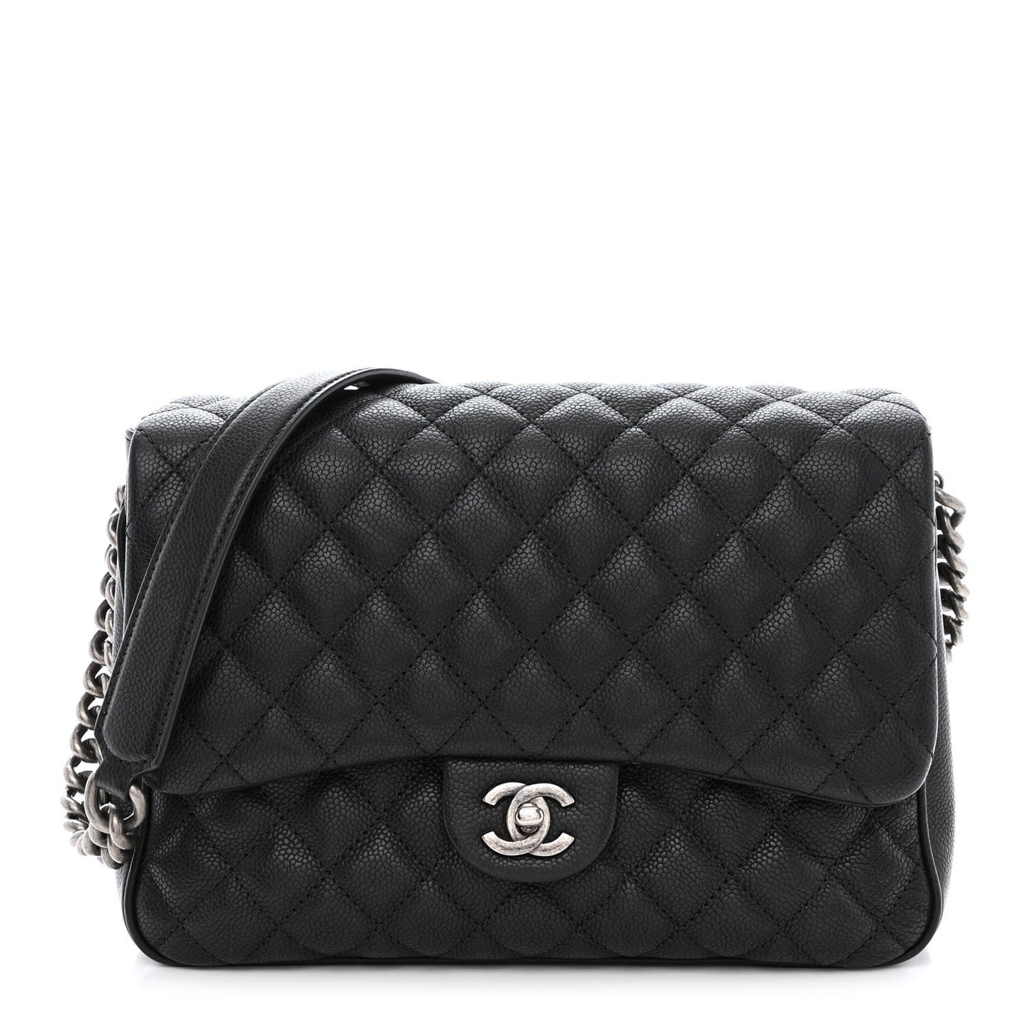 Caviar Quilted Medium Rock In Rome Single Flap Black