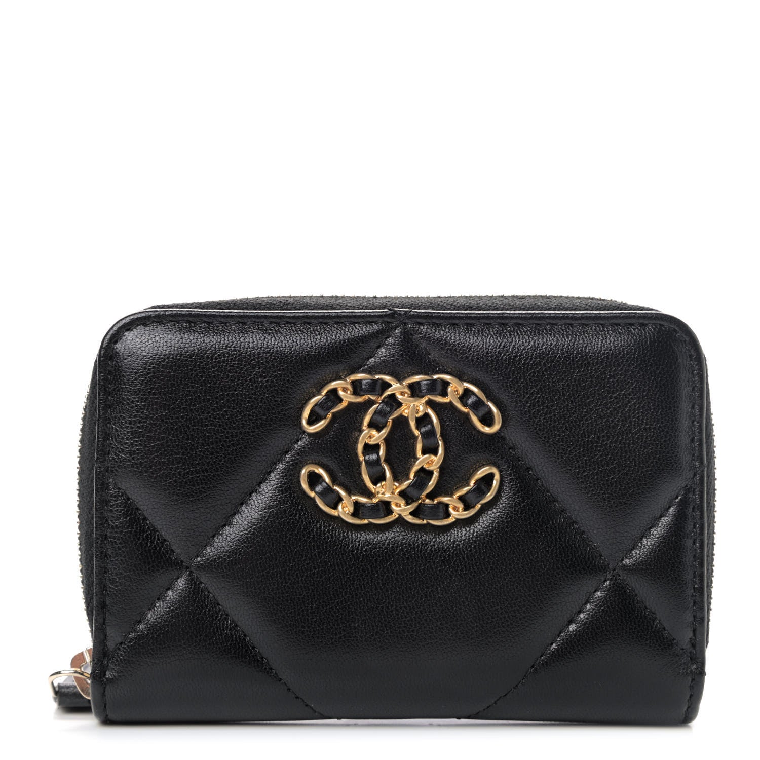 Chanel Lambskin Quilted Chanel 19 Zip Around Coin Purse Wallet Black 1 of 4