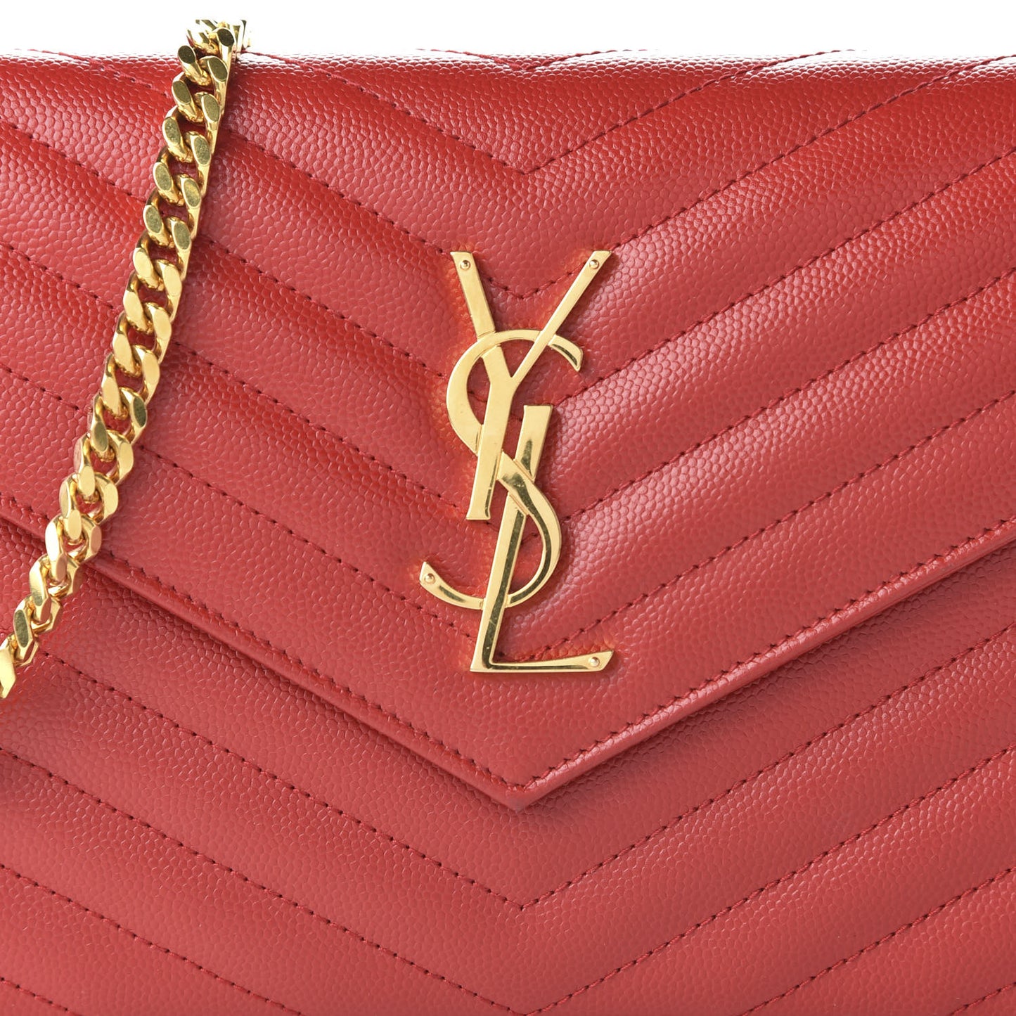 Grain De Poudre Matelasse Chevron Monogram Chain Wallet Red