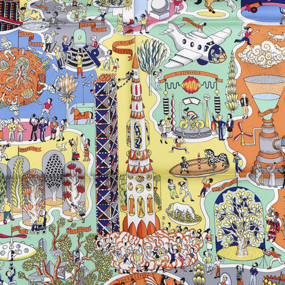 Hermes Silk Exposition Universelle Scarf 90 Orange Jaune Multi 2 of 3