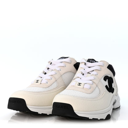 Chanel Mesh Suede Calfskin Grained Calfskin Womens CC Sneakers 37.5 White Black 4 of 10