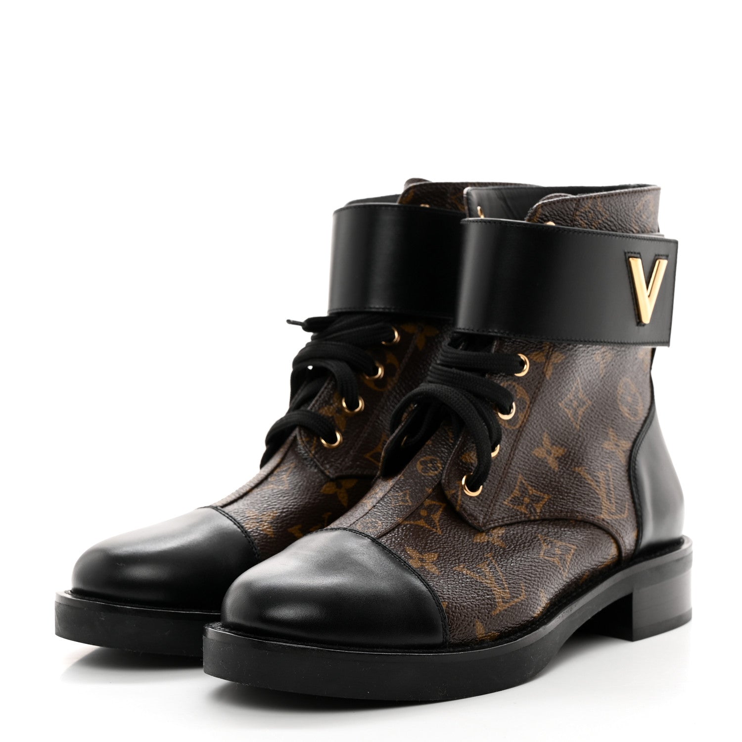 Louis Vuitton Calfskin Monogram Wonderland Flat Ranger Boots 38 Black 3 of 8