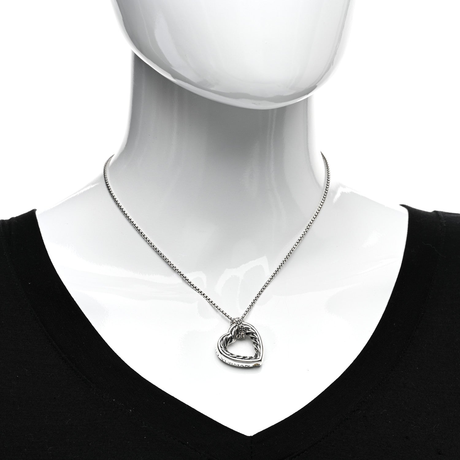 David Yurman Sterling Silver 18K Yellow Gold Large Open Heart Cable Necklace 2 of 4