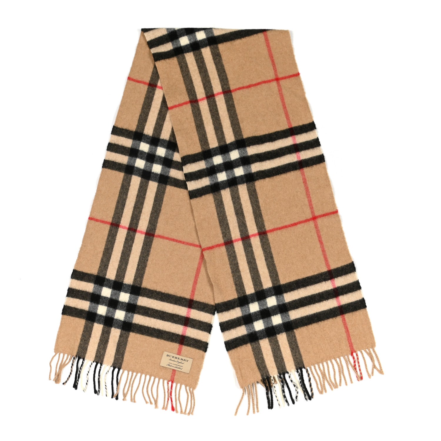 Burberry Cashmere Giant Check Fringe Scarf Archive Beige 2 of 3