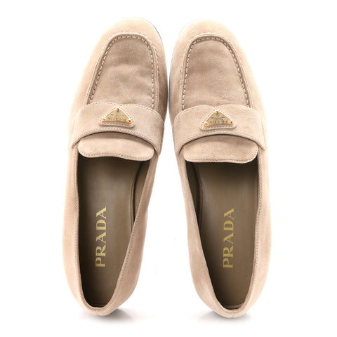Suede Calfskin Metal Triangle Logo 10mm Loafers 38.5 Corda