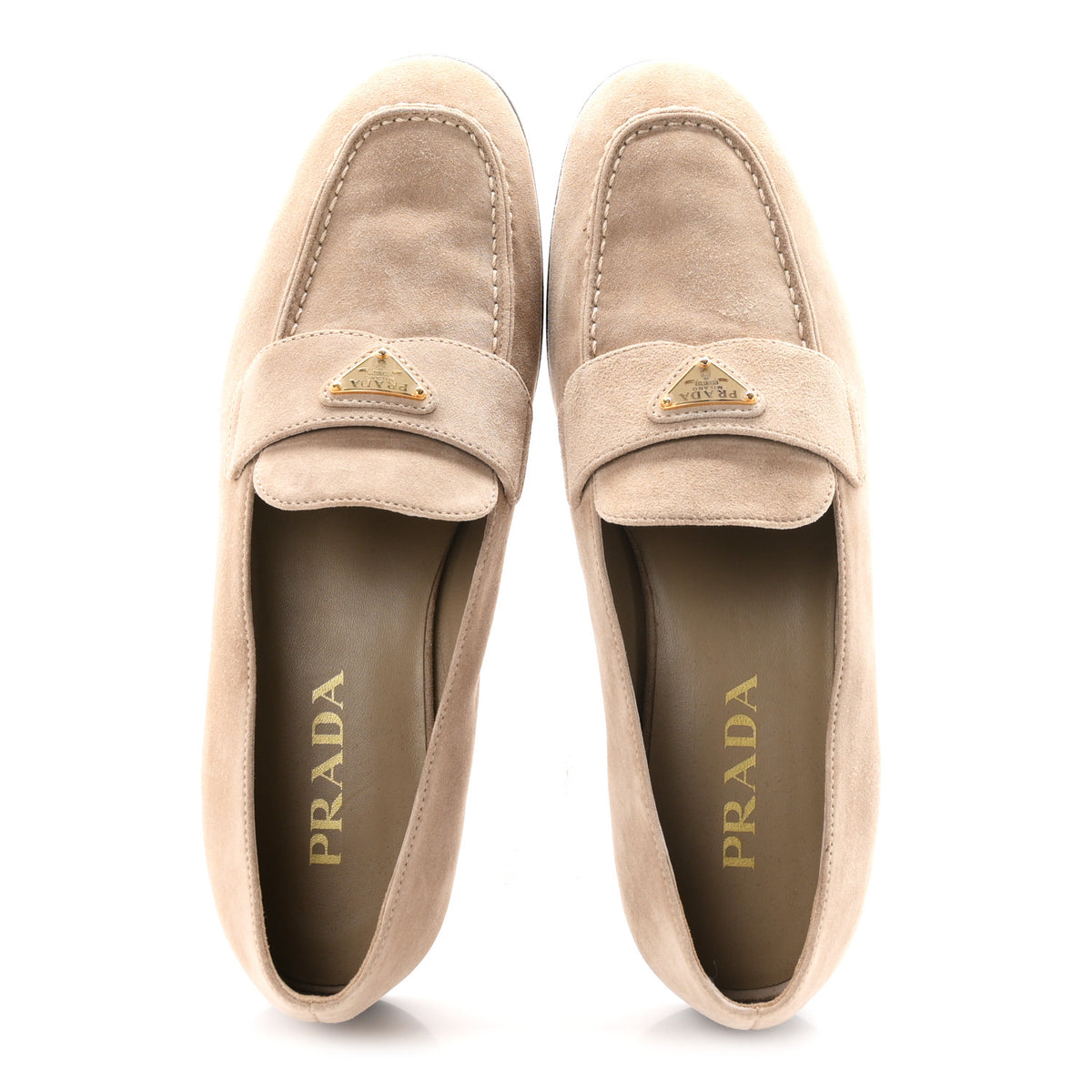 Prada Suede Calfskin Metal Triangle Logo 10mm Loafers 38.5 Corda 2 of 8