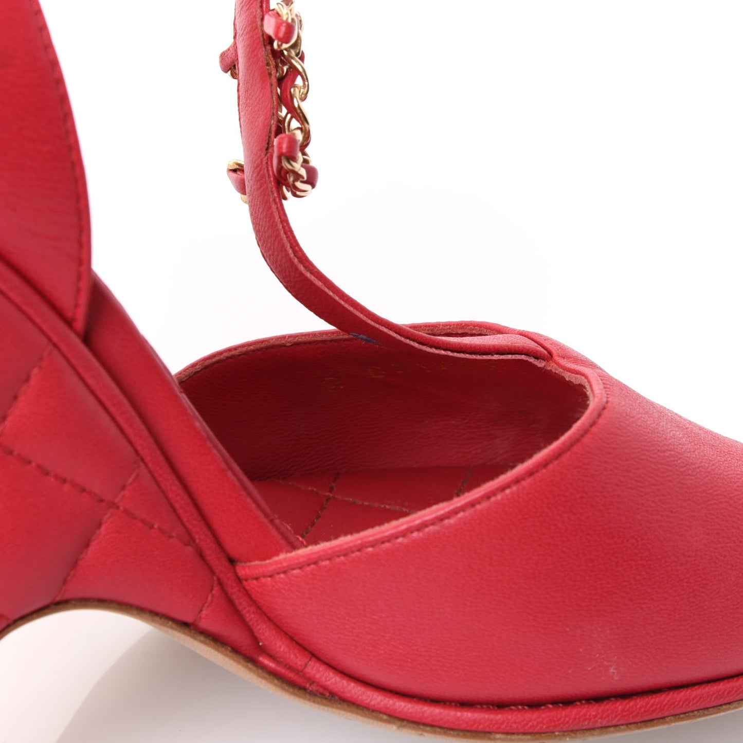 Lambskin Quilted Chain CC Wedge Sandals 40 Red