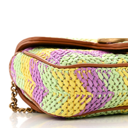 Gucci Woven Raffia Calfskin Super Mini GG Marmont Shoulder Bag Multicolor 9 of 11