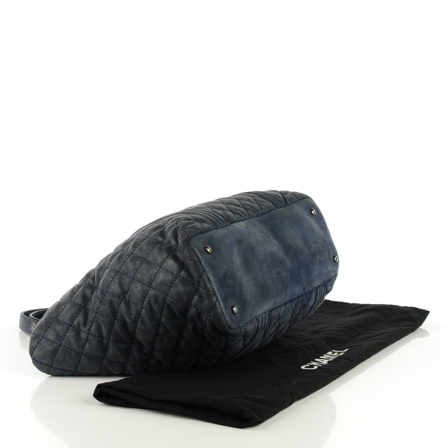 Iridescent Calfskin Quilted Large Gentle Boy Shopping Tote Navy