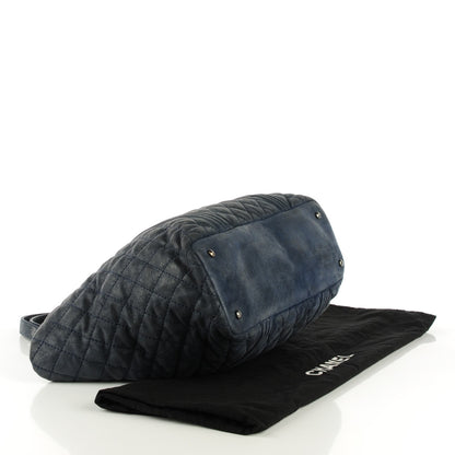 Chanel Iridescent Calfskin Quilted Large Gentle Boy Shopping Tote Navy 4 of 7