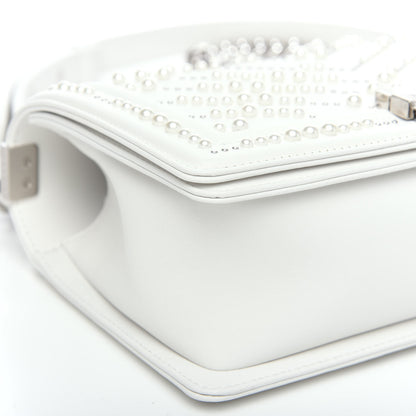 Chanel Calfskin Pearl Chevron Quilted Medium Boy Flap White 5 of 10