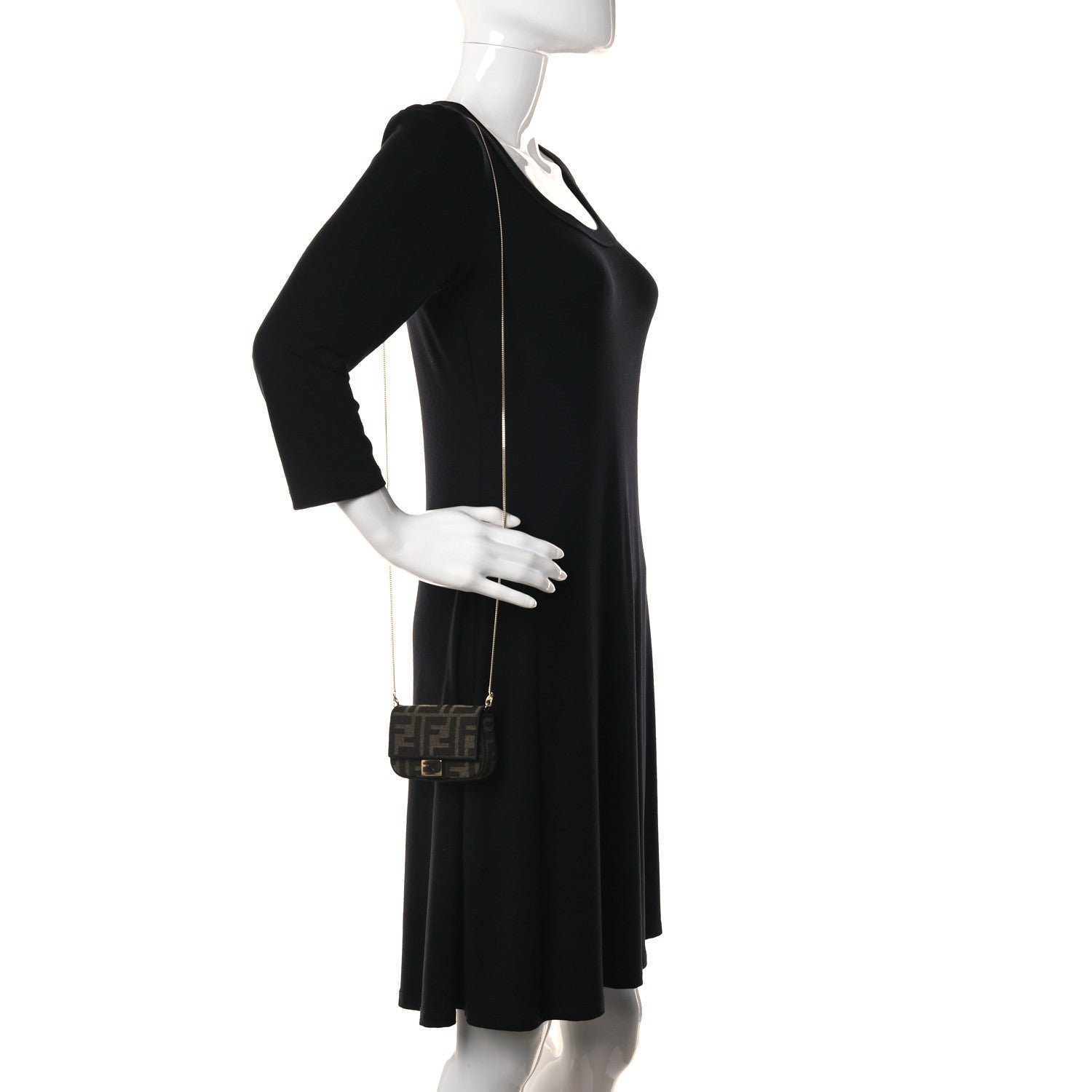 Fendi Fabric Jacquard FF 1974 Nano Baguette Charm Tobacco Moro Black 2 of 8