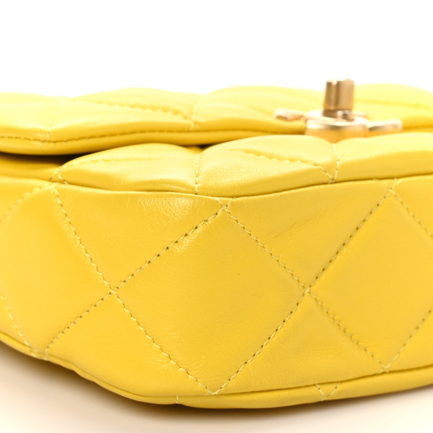 Lambskin Quilted Mini Lacquered Chain Flap Yellow