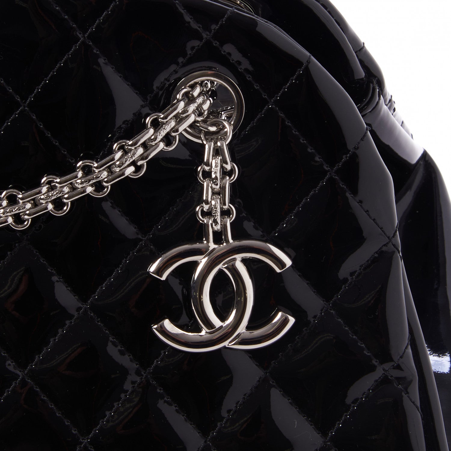Chanel Patent Quilted Medium Just Mademoiselle Bowling Bag Black 6 of 9