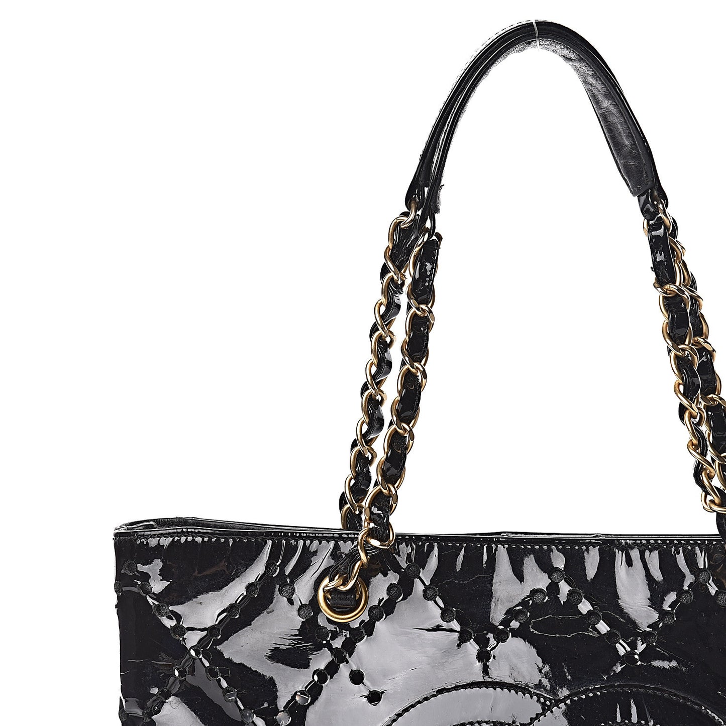 Patent Perforated CC Shopping Tote Black