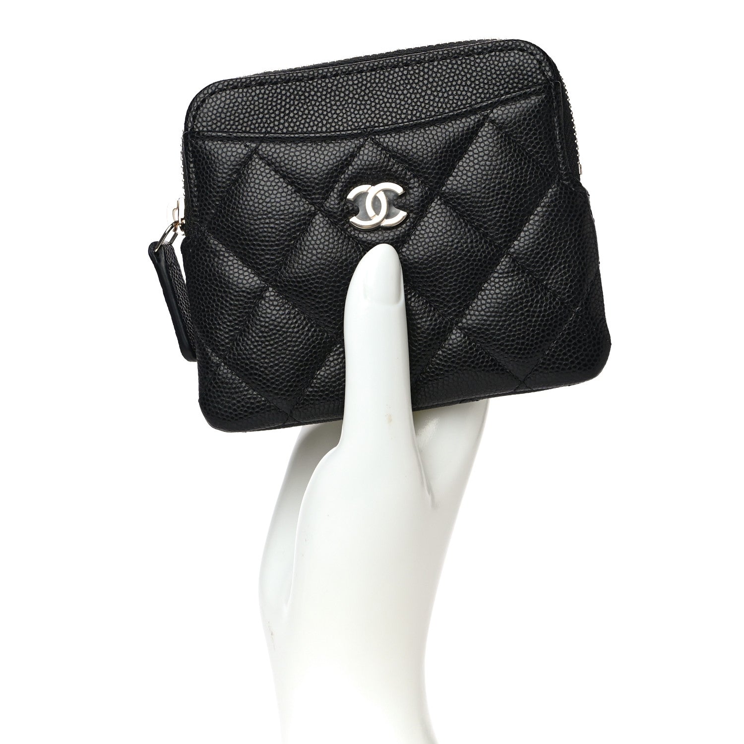 Chanel Caviar Quilted Zip Card Holder Wallet Black 3 of 9