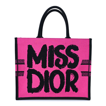 Christian Dior Canvas Embroidered Large Miss Dior Graffiti Book Tote Fuchsia Purple 1 of 10