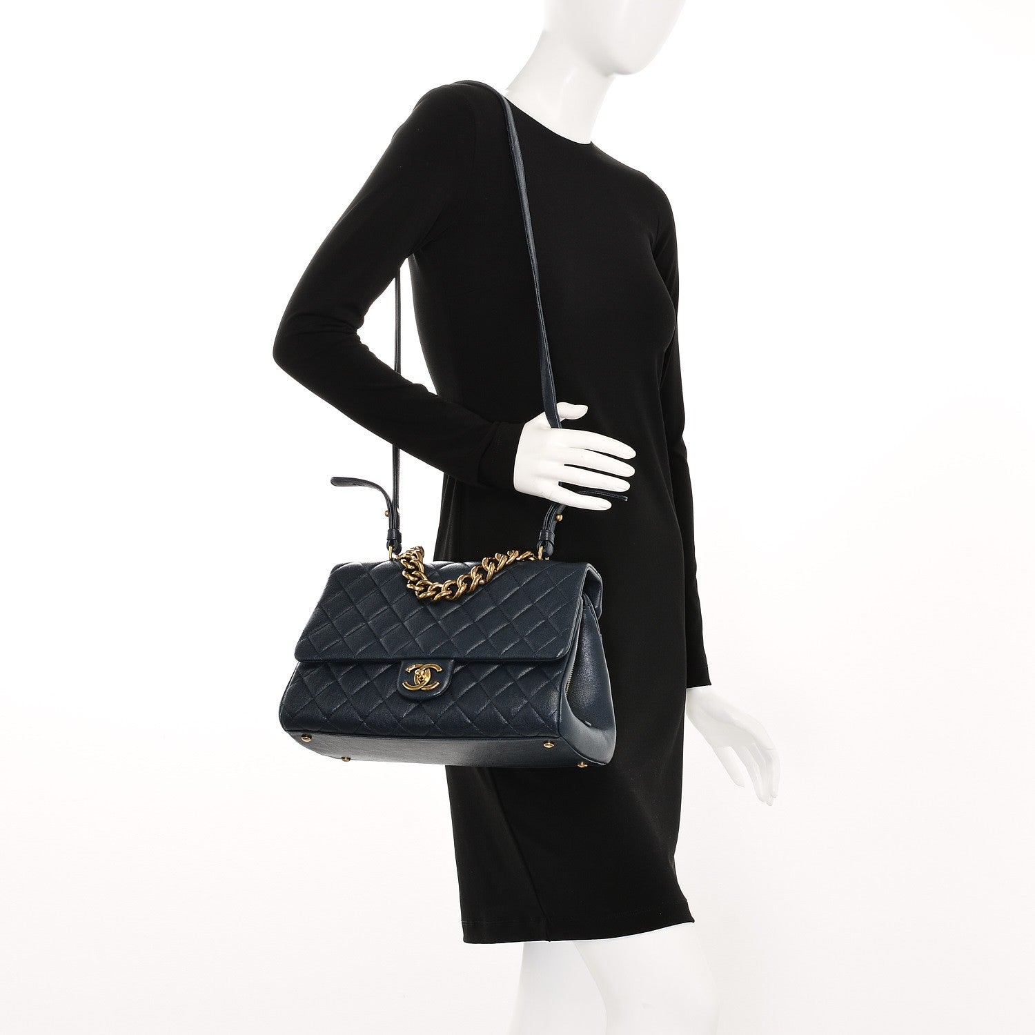 Chanel Shiny Sheepskin Quilted Large Trapezio Flap Navy 2 of 10