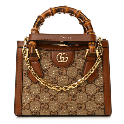 Gucci New Canvas Charisma Calfskin Crystal GG Monogram Mini Diana Tote Bag Camel Ebony 1 of 13