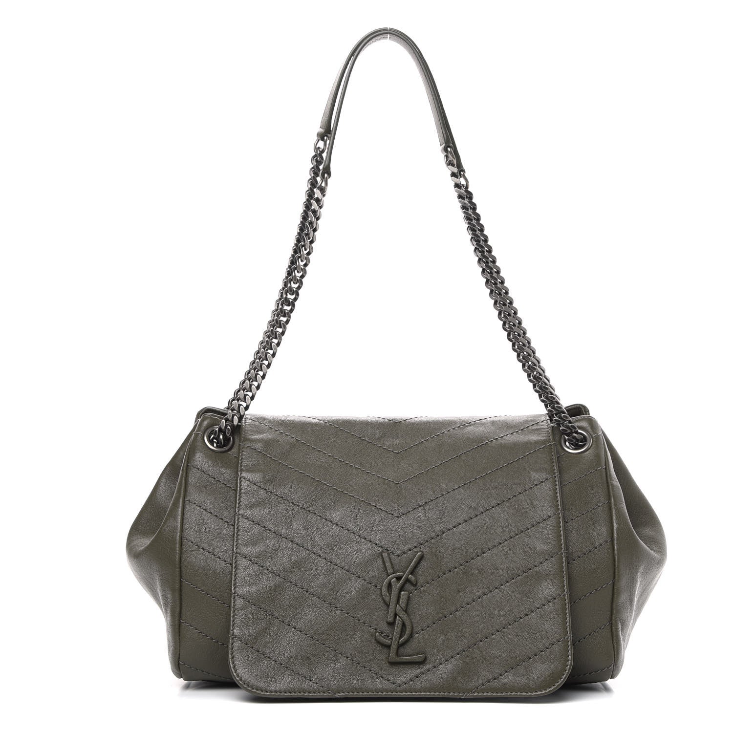 Saint Laurent Vintage Calfskin Chevron Monogram Medium Nolita Olive Green 1 of 11