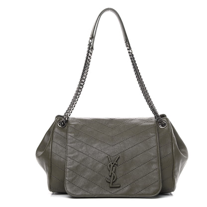 Saint Laurent Vintage Calfskin Chevron Monogram Medium Nolita Olive Green 1 of 11